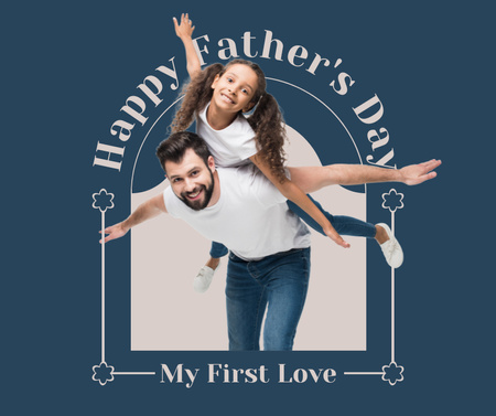 Šťastný otec s dcerou na den otců v modrém Facebook Šablona návrhu