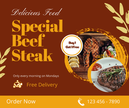 Restaurant Offer with Delicious Grilled Steak Facebook Design Template