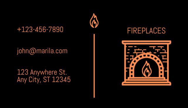 Designvorlage Domestic Fireplaces Installation and Renovation Offer on Black für Business Card US