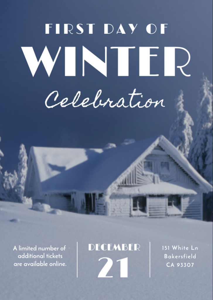 Designvorlage First Day of Winter Celebration in Snowy Forest für Flyer A6