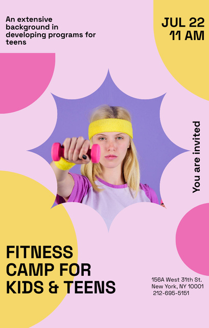 Announcement of Fitness Camp For Kids And Teens Invitation 4.6x7.2in – шаблон для дизайну