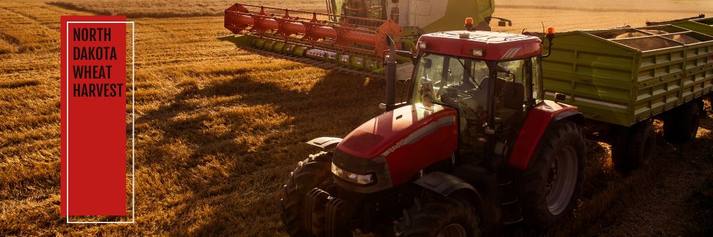 Ontwerpsjabloon van Email header van Agricultural Machinery Industry with Harvester Working in Field
