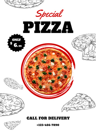 Yummy Pizza With Delivery Service Offer Poster Modelo de Design