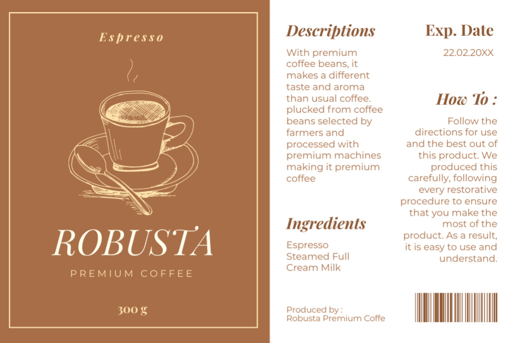 Platilla de diseño Premium Robusta Coffee Brown Label