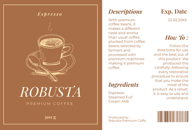 Premium Robusta Coffee Brown Labelデザインテンプレート