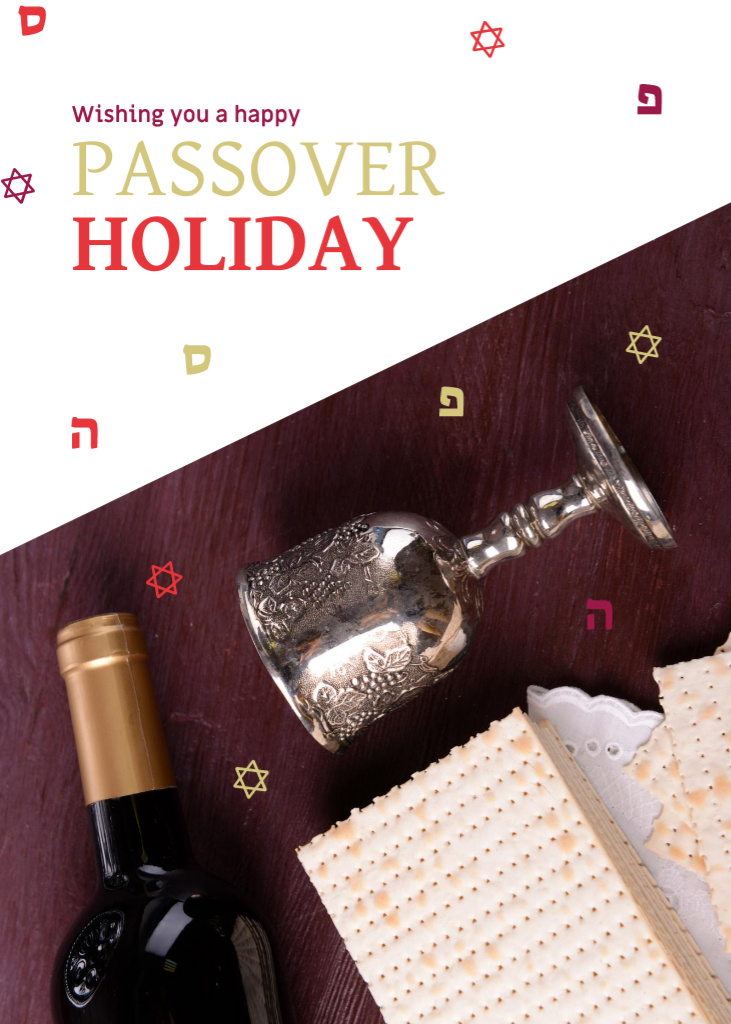 Plantilla de diseño de Wishing Happy Passover Holiday With Wine And Bread Postcard 5x7in Vertical 