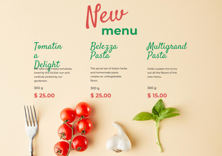 Italian Restaurant Menu Offer with Pasta Ingredients Poster A2 Horizontal Design Template