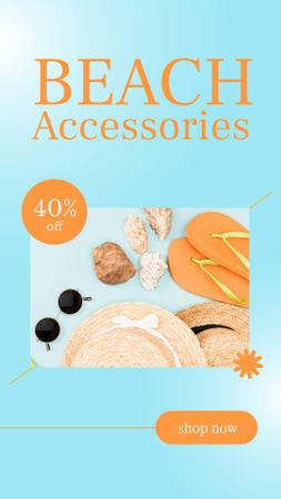 Designvorlage Beach Accessories Ad with Hat and Sunglasses für Instagram Story