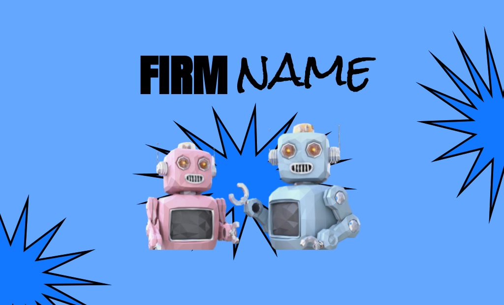 Designvorlage Advertising Firm with Cartoon Robots für Business Card 91x55mm