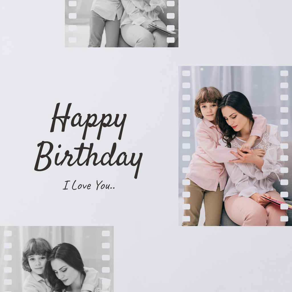 Happy Birthday Greeting with Beautiful Mother and Kid Instagram Design Template