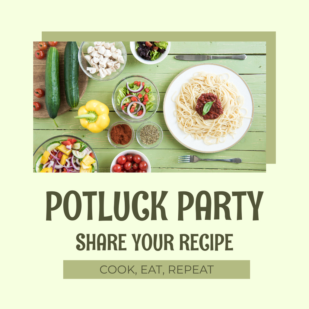 Potluck Party Invitation to Share Recipe Instagram Tasarım Şablonu