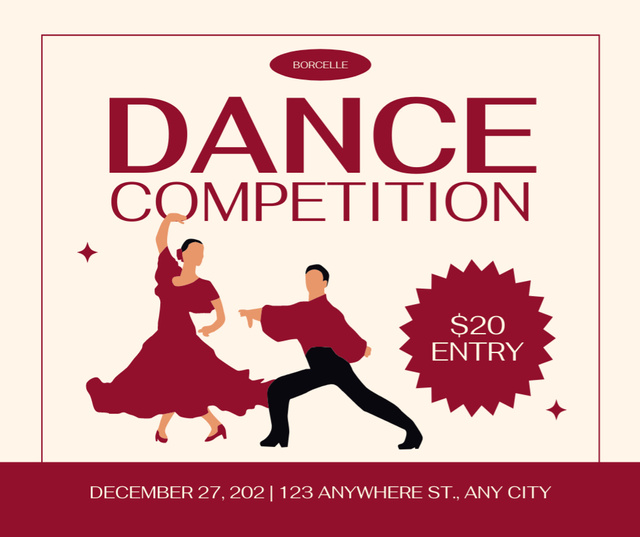 Dance Competition Event Ad with Pair in Costumes Facebookデザインテンプレート