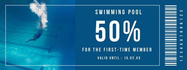 Designvorlage Discount for Swimming Pool Membership on Blue für Coupon