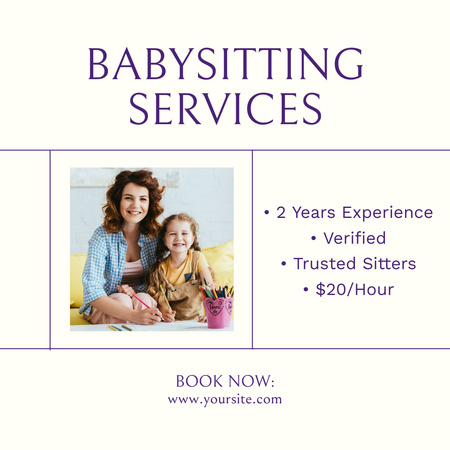 Experienced Babysitting Service Offer With Booking Instagram Design Template