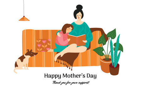 Ontwerpsjabloon van Thank You Card 5.5x8.5in van Mother's Day with Mother reading Book to Daughter