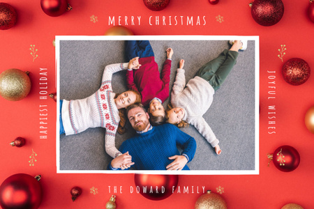 Merry Christmas Greeting Family with Baubles Postcard 4x6in Design Template
