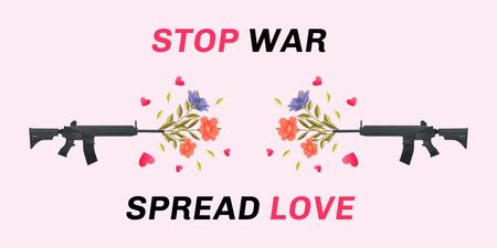 Awareness about War in Ukraine With Weapons And Flowers Twitter Design Template