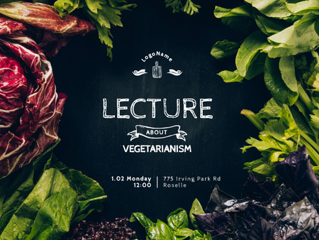 Initial Lecture About Vegetarianism With Greenery Poster 18x24in Horizontal Design Template