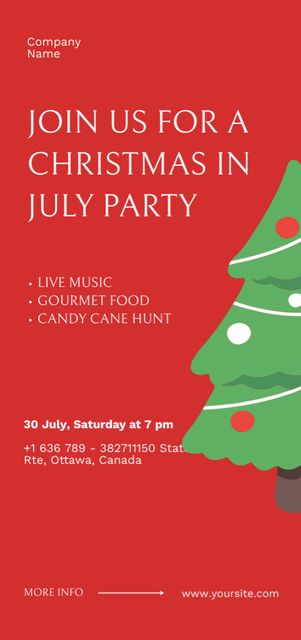 Awesome Christmas Party in July with Christmas Tree In Red Flyer DIN Large Πρότυπο σχεδίασης