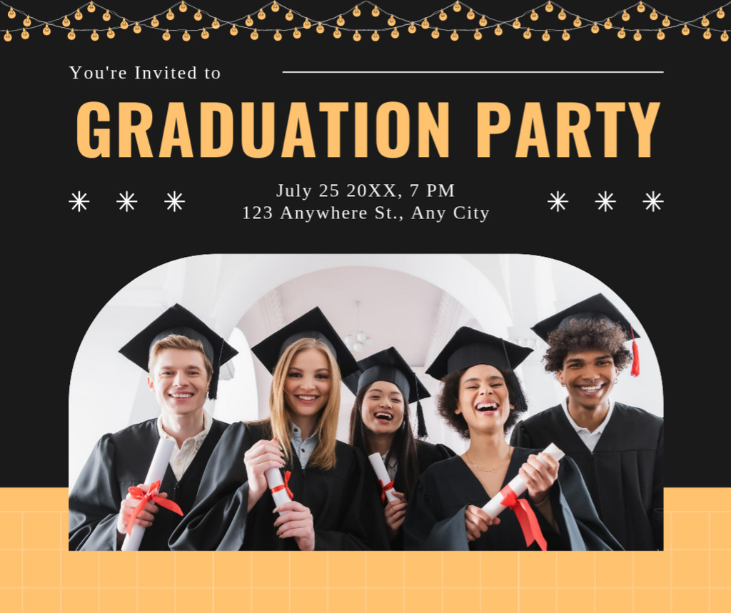 Grads Party Announcement on Black and Beige Facebookデザインテンプレート
