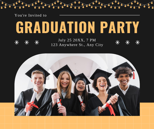 Platilla de diseño Grads Party Announcement on Black and Beige Facebook