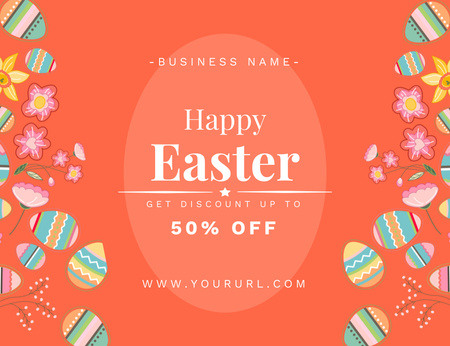 Easter Holiday Sale Announcement with Bright Easter Eggs Thank You Card 5.5x4in Horizontal Design Template