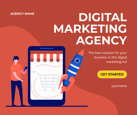 Designvorlage Anzeige für digitale Marketingdienste mit Illustration eines Tablets für Facebook