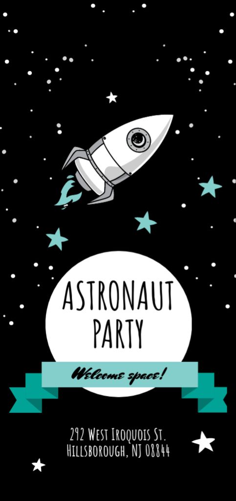 Astronaut Party Announcement with Rocket in Space Flyer DIN Large Šablona návrhu