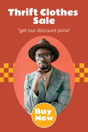 Plantilla de diseño de Hombre hipster negro para la venta de ropa de segunda mano Pinterest 