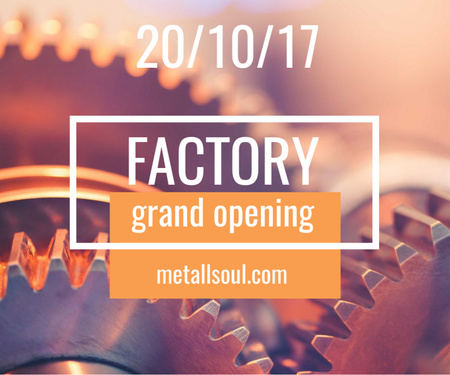Factory Opening Announcement with Mechanism Cogwheels Medium Rectangle Design Template