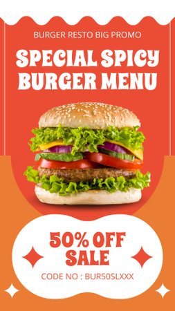 Platilla de diseño Promo of Special Spicy Burger with Discount Instagram Story