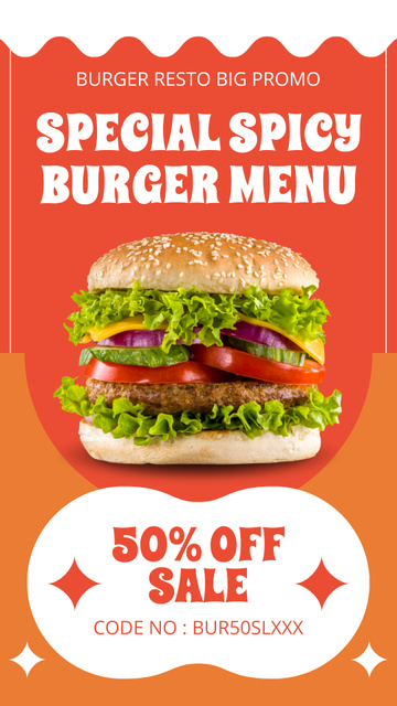 Plantilla de diseño de Promo of Special Spicy Burger with Discount Instagram Story 