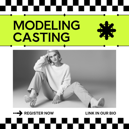Model Casting Announcement with Young Woman Instagram AD Design Template