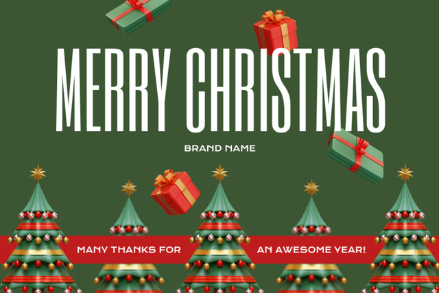 Plantilla de diseño de Christmas Holiday Greeting with Festive Trees on Green Postcard 4x6in 