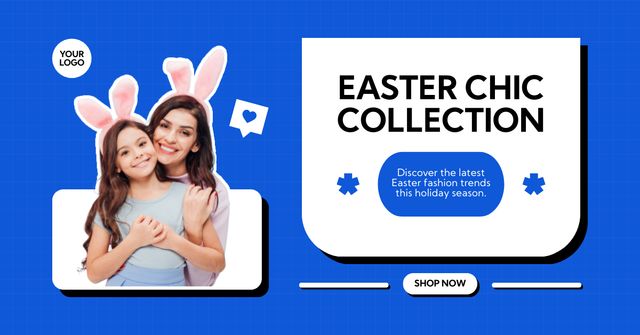 Easter Collection Promo with Cute Mom and Little Daughter Facebook ADデザインテンプレート