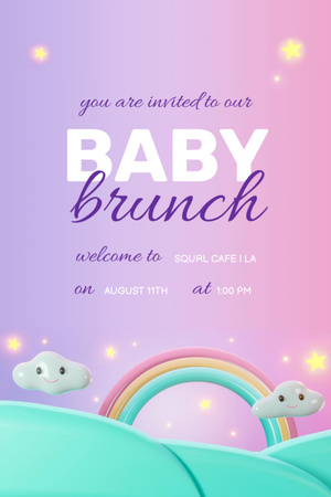 Baby Brunch Announcement with Cute Rainbow Invitation 6x9in Design Template