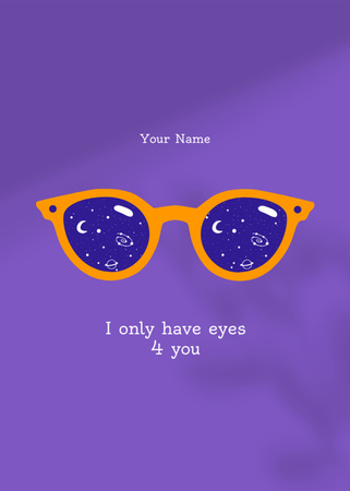 Love Phrase And Glasses With Cosmic Lens Postcard 5x7in Vertical Design Template