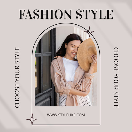 Fashion Style Ad with Woman in Rose Shirt Instagram Design Template