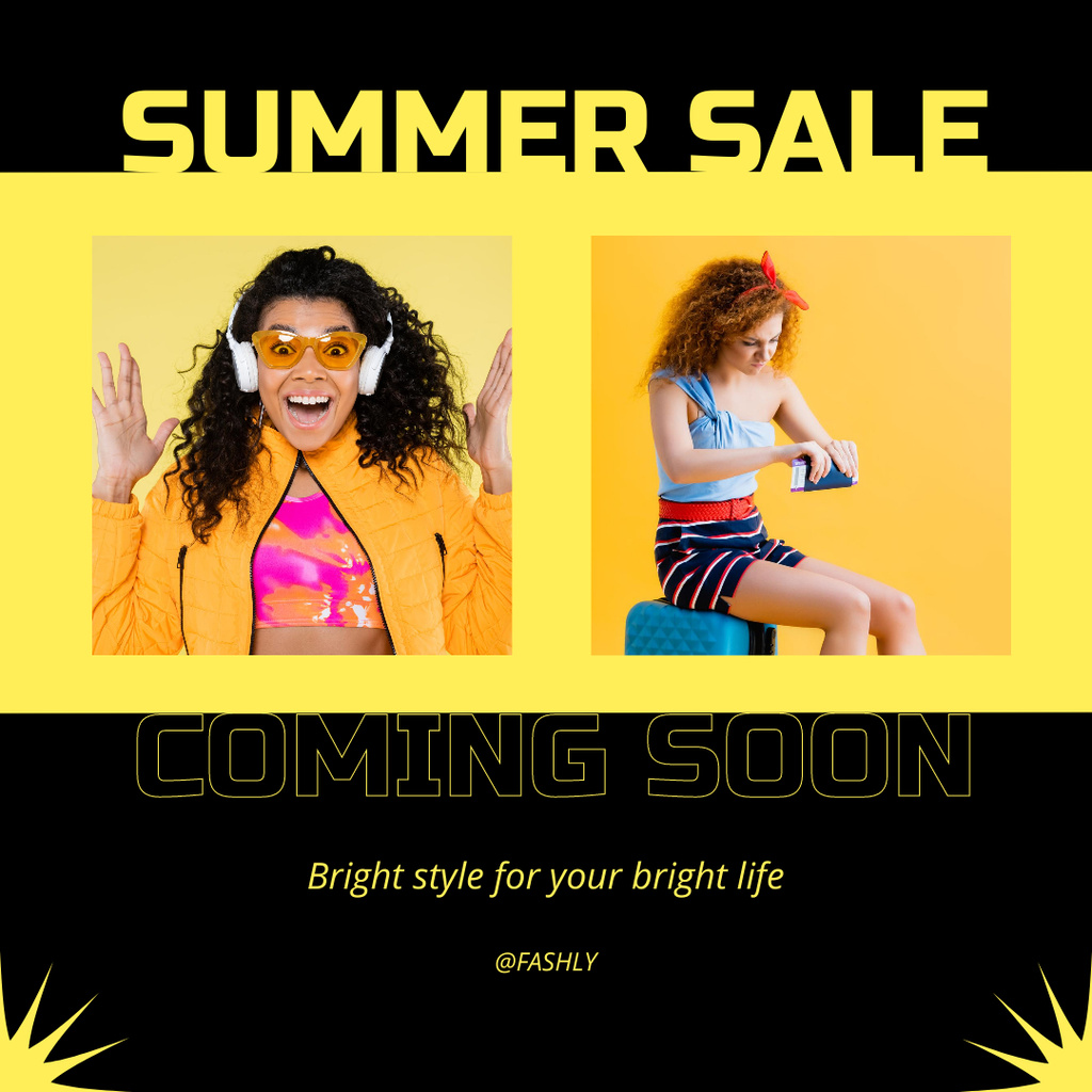 Modèle de visuel Summer Fashion Clothes Sale Ad on Black and Yellow - Instagram