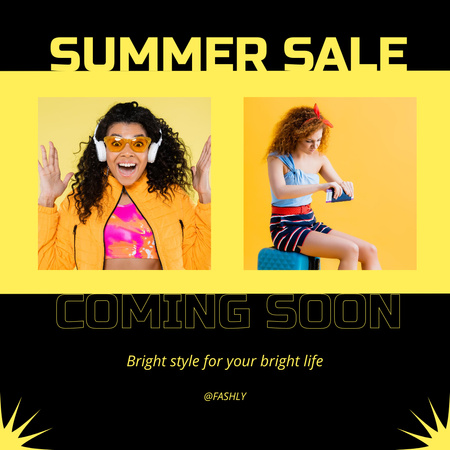 Anúncio de venda de roupas da moda de verão em preto e amarelo Instagram Modelo de Design