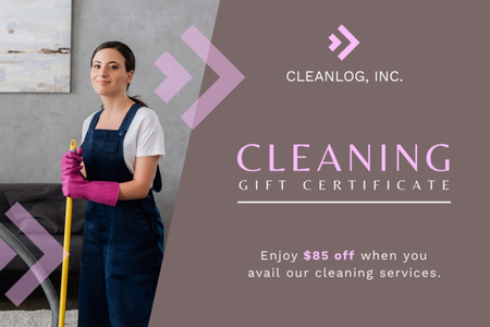 Cleaning Service Offer with Girl Gift Certificate Design Template