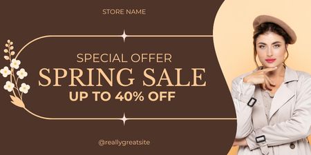Designvorlage Spring Sale with Brunette in Hat für Twitter