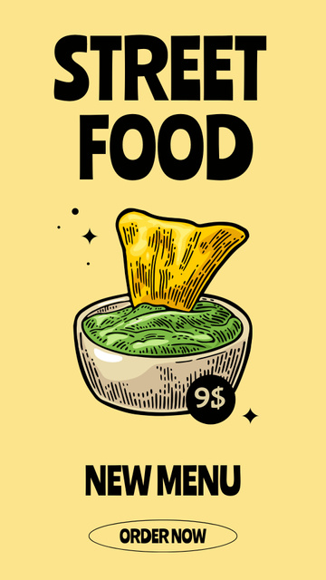 Designvorlage Street Food Menu Ad with Nachos in Sauce für Instagram Story