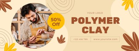 Pottery Shop Discount with Male Potter in Apron Making Ceramic Pot Facebook cover Design Template