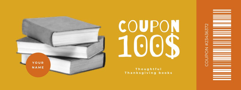 Template di design Thanksgiving Special Offer on Books in Yellow Coupon
