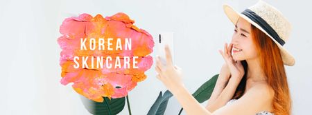 Skincare Ad with Woman applying Cream Facebook cover Design Template