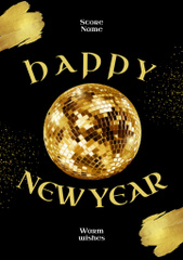 New Year Holiday Greeting with Golden Disco Ball