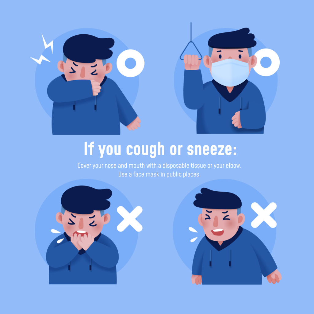 Ontwerpsjabloon van Instagram van Covid-19 prevention instruction with Man sneezing
