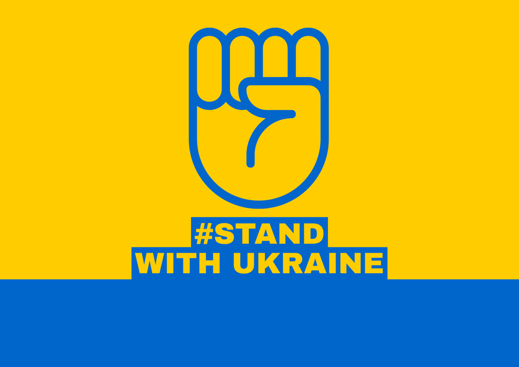Fist Sign and Phrase with Ukrainian Flag Colors Poster B2 Horizontal tervezősablon