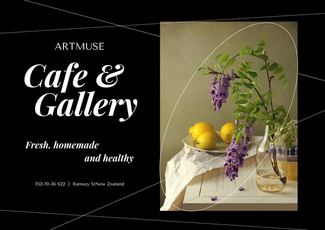 Creative Cafe and Art Gallery Ad With Lemons On Plate Poster B2 Horizontal Design Template